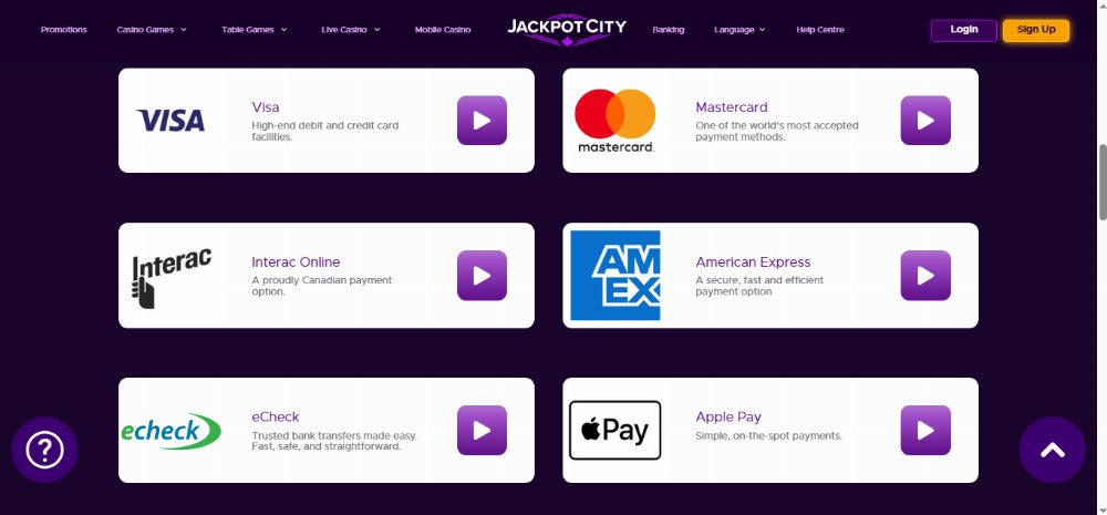 Jackpot City Casino Ontario banking options
