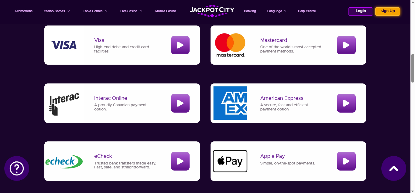 Jackpot City Casino Ontario banking options