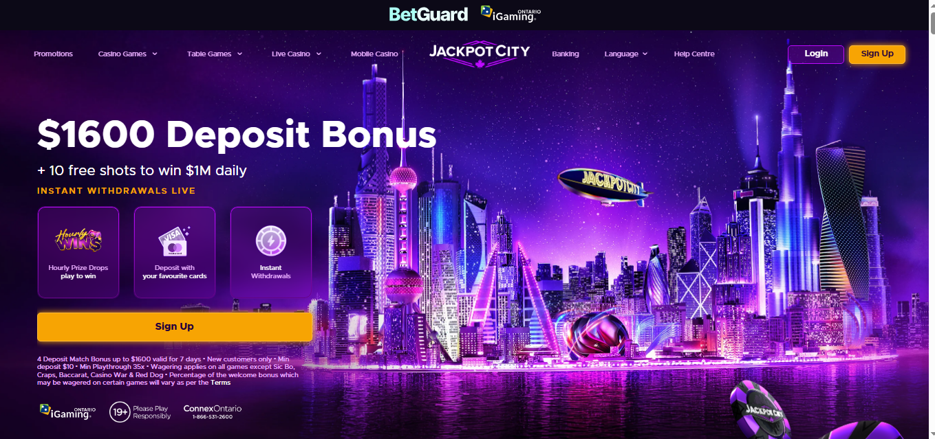 Jackpot City Casino Ontario home page