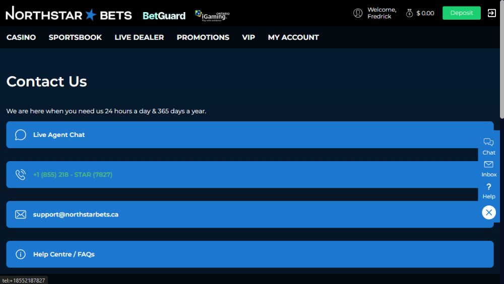 NorthStar Bets Casino customer support and contact options