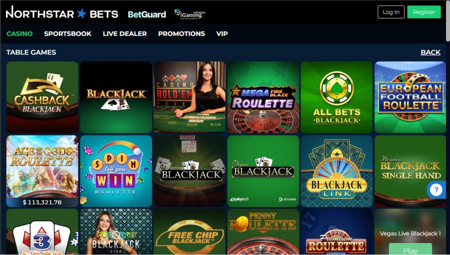 NorthStar Bets Ontario table games lobby