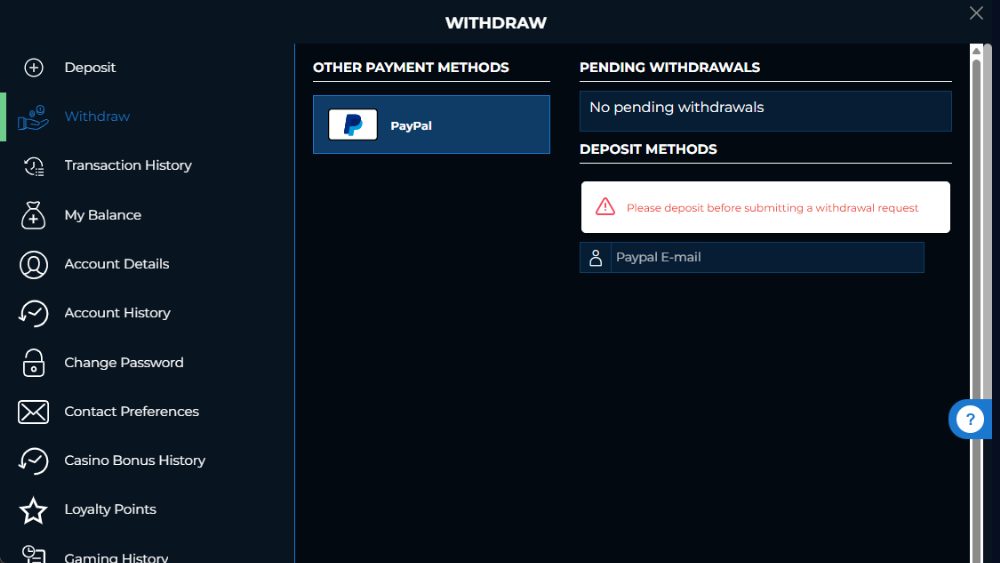 NorthStar Bets Ontario withdrawal page